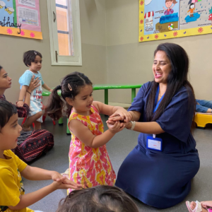 Children engaged in storytelling activity at The Nurtuary Preschool in Sector 20 Panchkula
