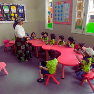 Storytelling and role play activities at The Nurtuary Preschool in Panchkula