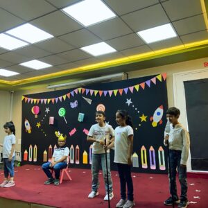 Kids performing a drama act at The Nurtuary Preschool, the top-ranked playschool in Panchkula