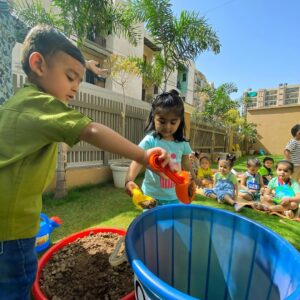 Kids learning about compost at The Nurtuary Preschool in Sector 20 Panchkula