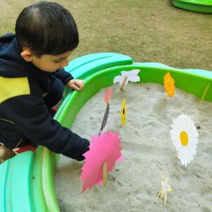 Kids participating in an outdoor treasure hunt activity at The Nurtuary Preschool, Sector 20, Panchkula